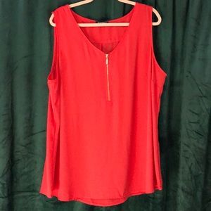 Coral/red zipper tank blouse